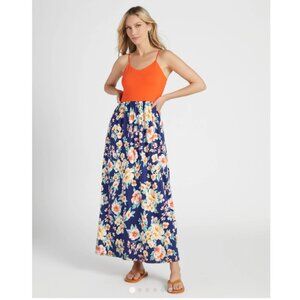 Vanilla Bay Spaghetti Strap Floral & Solid Maxi Dress, Size Medium